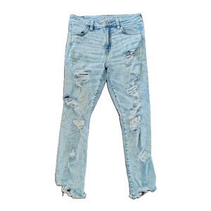 American Eagle Hi-Rise Jegging Crop Sz 10 Women's Light Wash Distressed Jeans